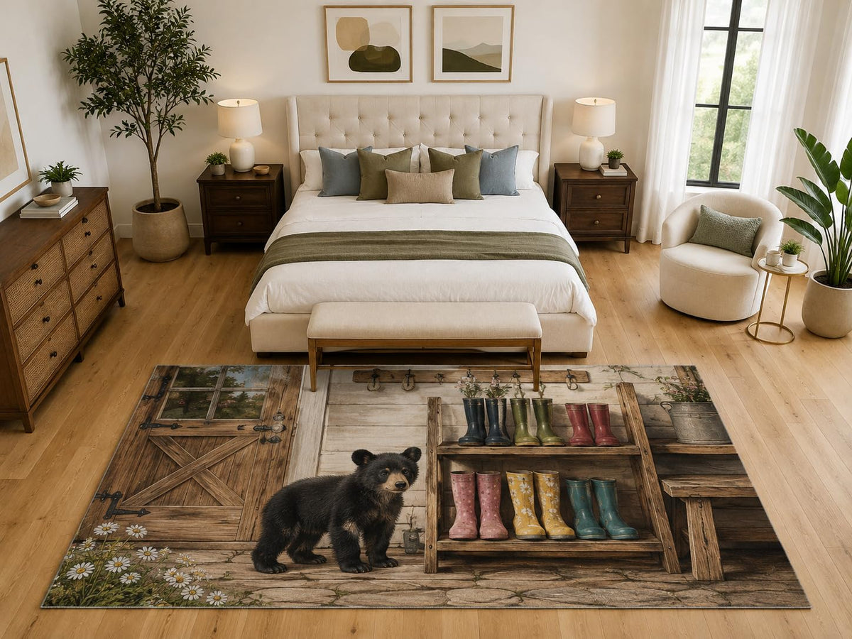 ICE ARMOR "Ultra Light Weight Large 6'7" x 9'10" Bear Cub Mudroom Area Rug, Soft Low Pile Indoor Rug, Non-Slip Silicone Backing, Kids Room, Brown
