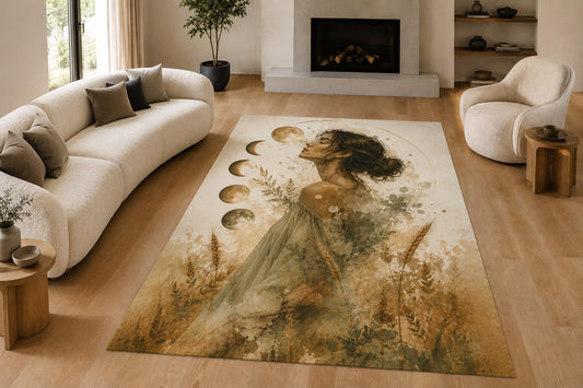 ICE ARMOR "Ultra Lightweight Large 6'7" x 9'10" Prairie Woman Area Rug for Living Room, Bedroom and Home Office, Soft Low Pile Carpet with Non-Slip Silicone Backing, Beige and Olive