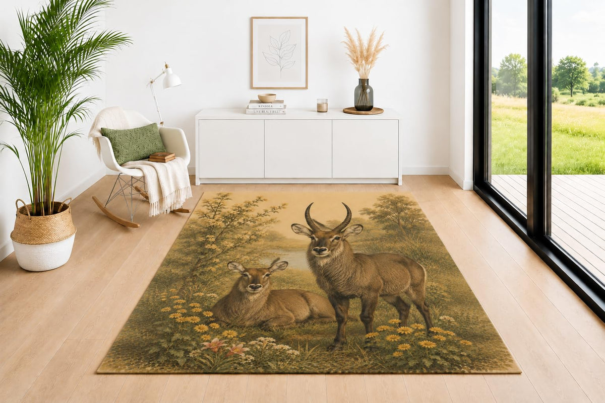 ICE ARMOR 5' x 7' Waterbuck Pair Area Rug, Soft Low Pile Indoor Carpet with Non-Slip Silicone Backing for Living Room, Bedroom, Dining Space, Office, Kids & Pets, Brown