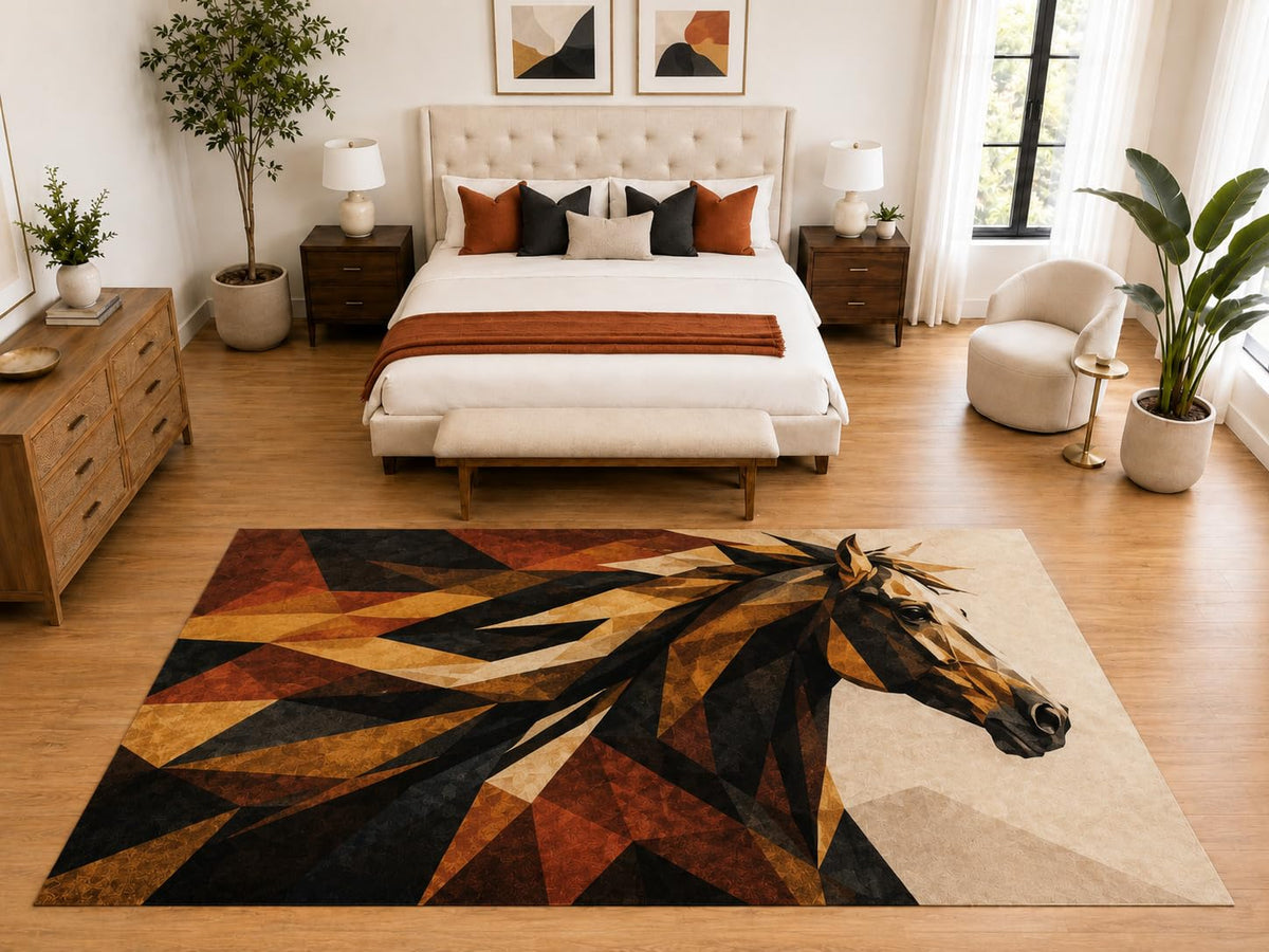 ICE ARMOR "Ultra Light Weight Large 6'7" x 9'10" Horse Area Rug Carpet Soft Low Pile Indoor Rug and Non-Slip Silicone Backing Bedroom Rust Orange