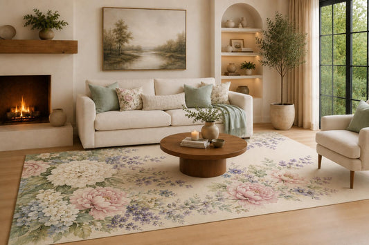 ICE ARMOR Large 6'7" x 9'10" Sage Green and Ivory Cottage Bloom Trail Area Rug for Living Room, Soft Low Pile Carpet with Non-Slip Silicone Backing, Decor for Bedroom and Home Office