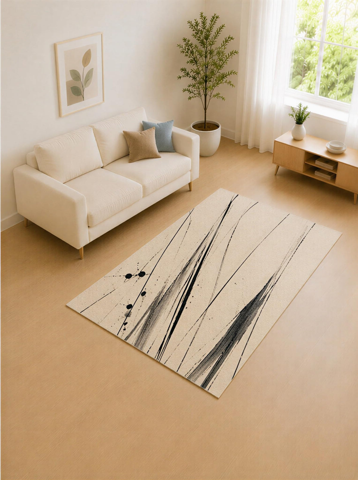ICE ARMOR 5' x 7' Charcoal Gray and Cream Vertical Strokes Area Rug for Living Room, Soft Low Pile Carpet with Non-Slip Silicone Backing, Decor for Bedroom and Home Office