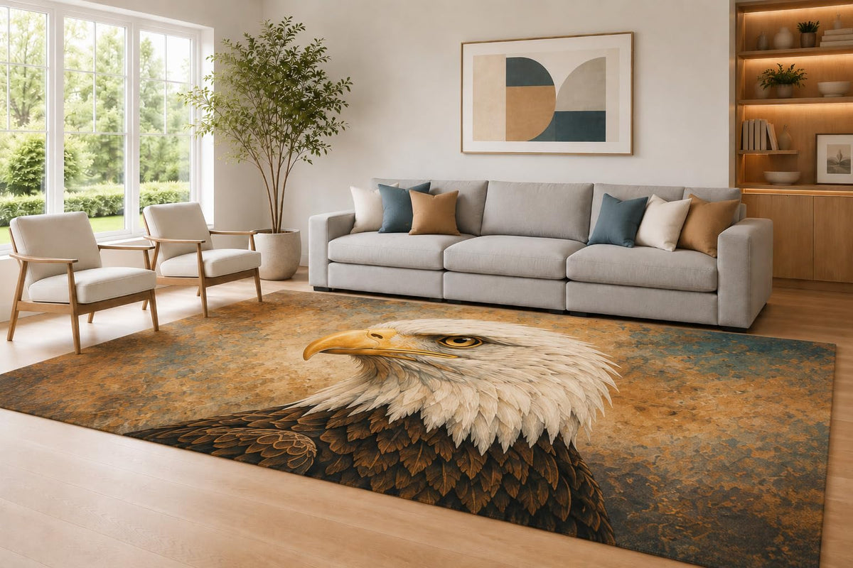 ICE ARMOR Large 6'7" x 9'10" Taupe and Blue Eagle Majesty Area Rug for Living Room, Soft Low Pile Carpet with Non-Slip Silicone Backing, Decor for Bedroom Dining Room and Home Office