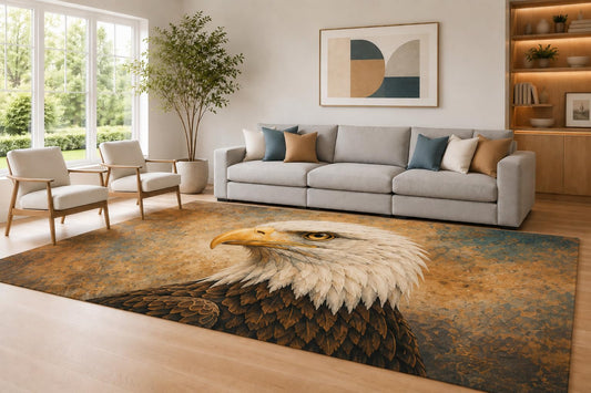 ICE ARMOR Large 6'7" x 9'10" Taupe and Blue Eagle Majesty Area Rug for Living Room, Soft Low Pile Carpet with Non-Slip Silicone Backing, Decor for Bedroom Dining Room and Home Office