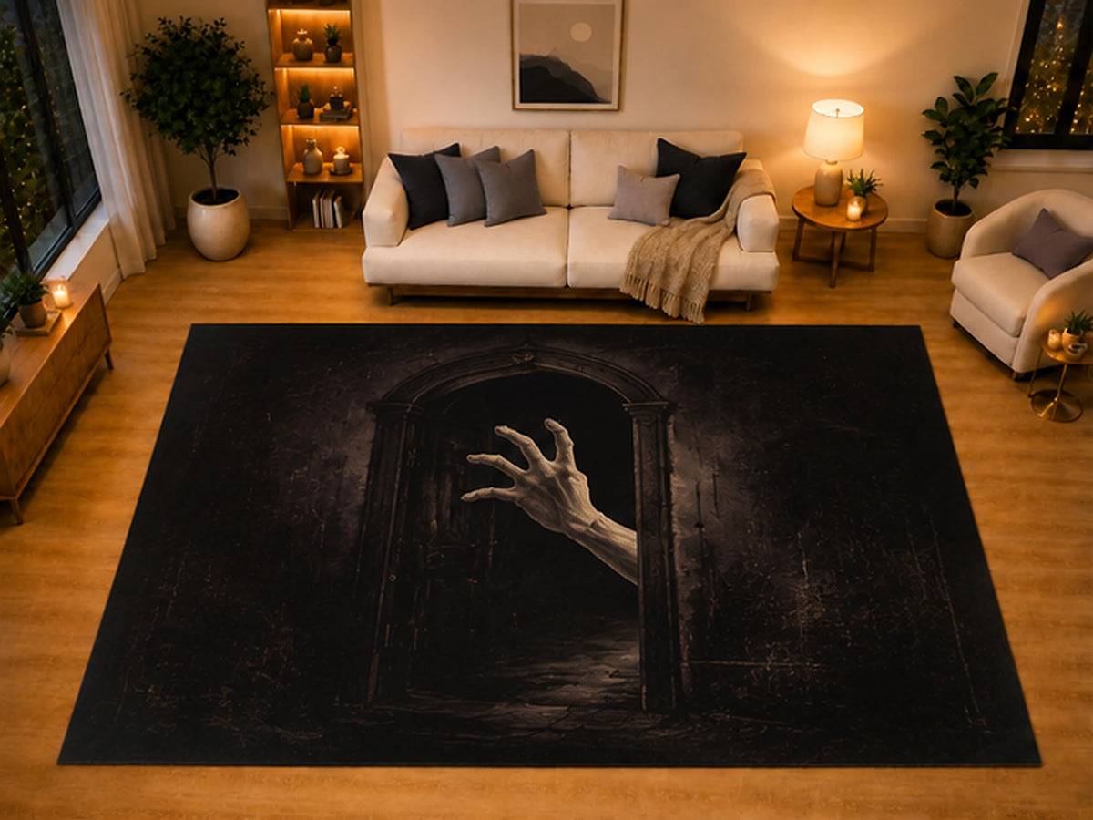 ICE ARMOR "Ultra Light Weight Large 6'7" x 9'10" Creepy Hand Doorway Gothic Area Rug for Living Room Bedroom, Soft Low Pile Non-Slip Backing, Black Brown Haunted Horror Halloween Decor