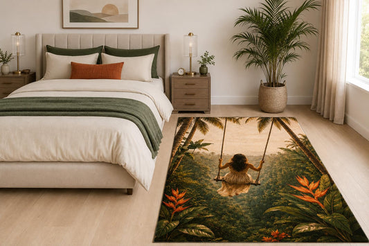 ICE ARMOR "Ultra Light Weight 5' x 7' Forest Swing Area Rug for Living Room, Bedroom and Home Office, Soft Low Pile Carpet with Non-Slip Silicone Backing, Green and Orange