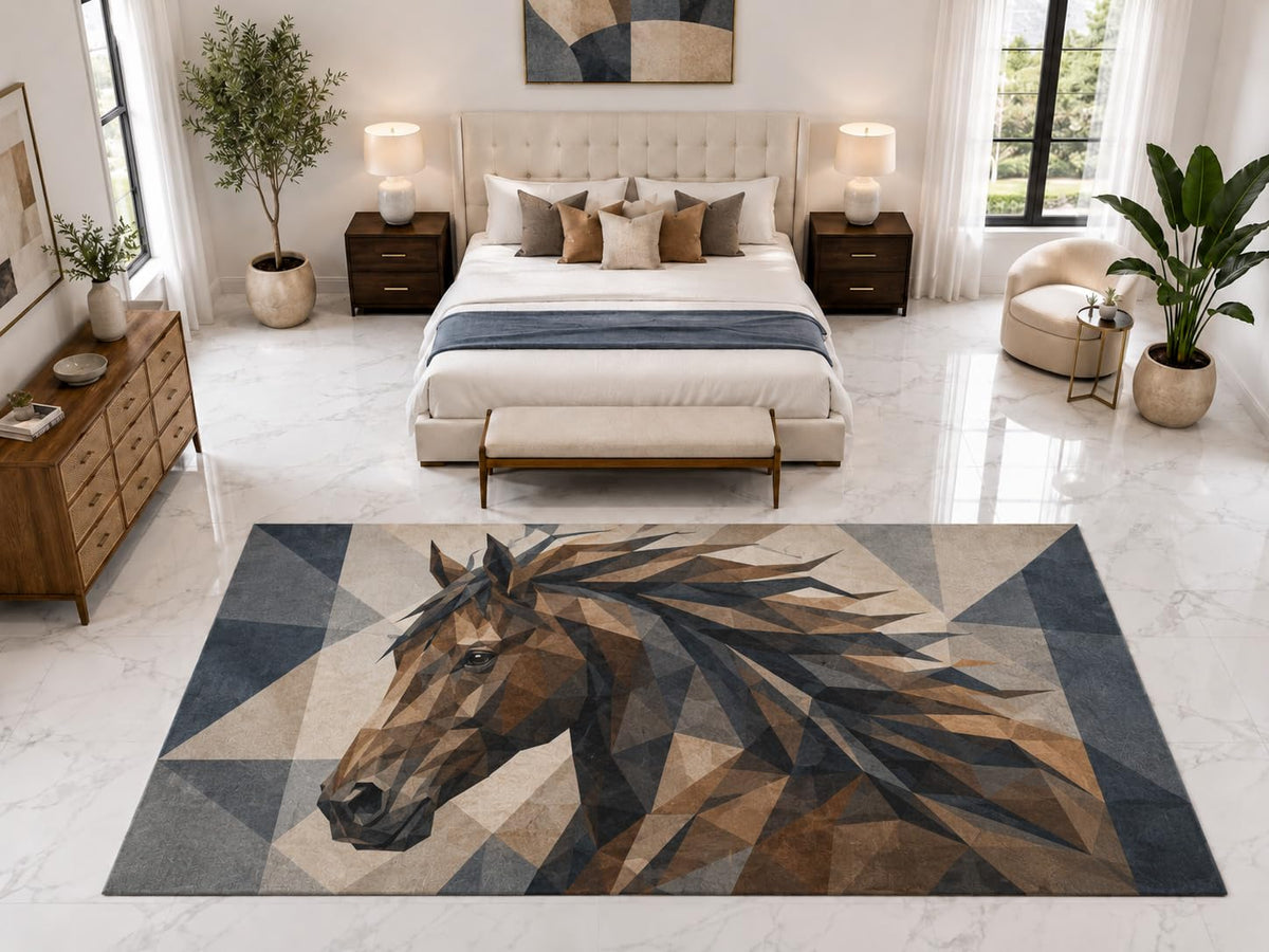 ICE ARMOR "Ultra Light Weight Large 6'7" x 9'10" Geometric Horse Rug, Soft Low Pile Indoor Rug, Non-Slip Silicone Backing for Bedroom Brown Gray