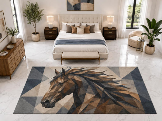 ICE ARMOR "Ultra Light Weight Large 6'7" x 9'10" Geometric Horse Rug, Soft Low Pile Indoor Rug, Non-Slip Silicone Backing for Bedroom Brown Gray