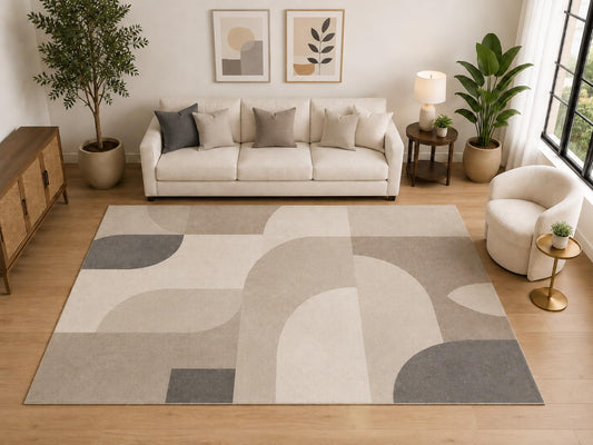 ICE ARMOR "Ultra Light Weight Large 6'7" x 9'10" Modern Abstract Arch Area Rug, Soft Low Pile Indoor Rug and Non-Slip Silicone Backing for Living Room and Office, Gray