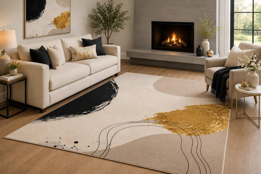ICE Armor 6'7" x 9'10" Brushstroke Circle Area Rug for Living Room, Soft Low Pile Indoor Rug with Non-Slip Silicone Backing, Large Decorative Carpet for Bedroom, Dining Room and Office, Multicolored