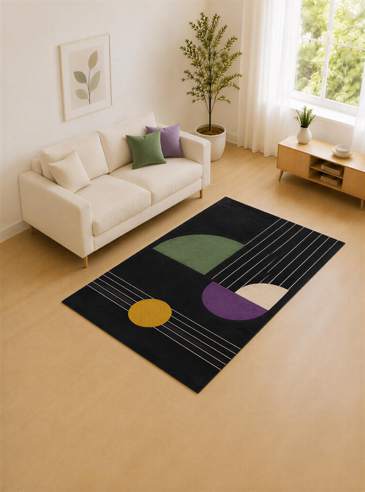 ICE ARMOR "Ultra Lightweight 5' x 7' Black and Sage Graphic Lines Area Rug for Living Room, Bedroom and Home Office, Soft Low Pile Carpet with Non-Slip Silicone Backing