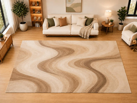 ICE ARMOR "Ultra Light Weight Large 6'7" x 9'10" Abstract Flowing Wave Area Rug for Living Room, Bedroom, Dining Room, Soft Low Pile Non-Slip Backing, Cream Taupe