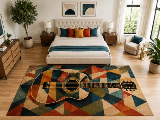 ICE ARMOR "Ultra Light Weight Large 6'7" x 9'10" Geometric Acoustic Guitar Rug, Soft Low Pile Indoor Rug, Non-Slip Silicone Backing for Bedroom Teal