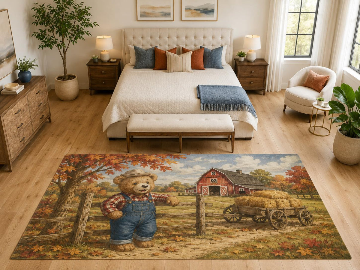 ICE ARMOR "Ultra Light Weight Large 6'7" x 9'10" Teddy Bear Farm Area Rug, Soft Low Pile Indoor Rug, Non-Slip Silicone Backing, Kids Room, Brown