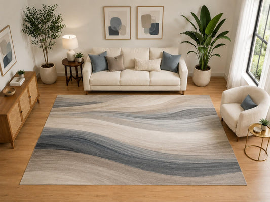 ICE ARMOR "Ultra Light Weight Large 6'7" x 9'10" Abstract Wave Area Rug for Living Room and Office, Soft Low Pile Indoor Rug and Non-Slip Silicone Backing, Gray