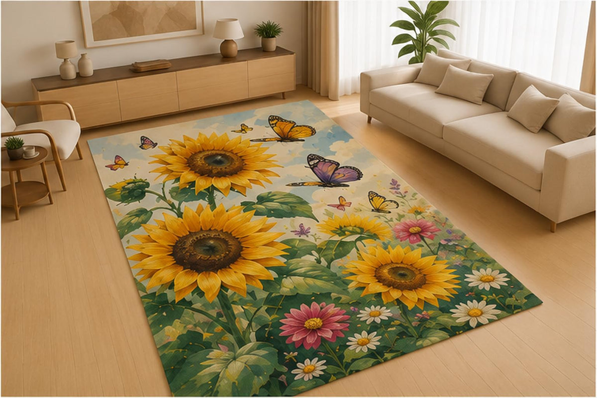 ICE ARMOR 5' x 7' Wildflower Fern Garden Area Rug, Soft Low Pile Indoor Rug with Non-Slip Silicone Backing for Living Room, Bedroom, Nursery, Kids Room, Kids & Pets, Green