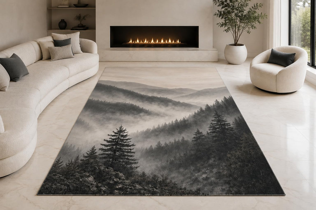 ICE ARMOR "Ultra Lightweight Large 6'7" x 9'10" Foggy Pine Valley Area Rug for Living Room, Bedroom and Home Office, Soft Low Pile Carpet with Non-Slip Silicone Backing, Gray and Black
