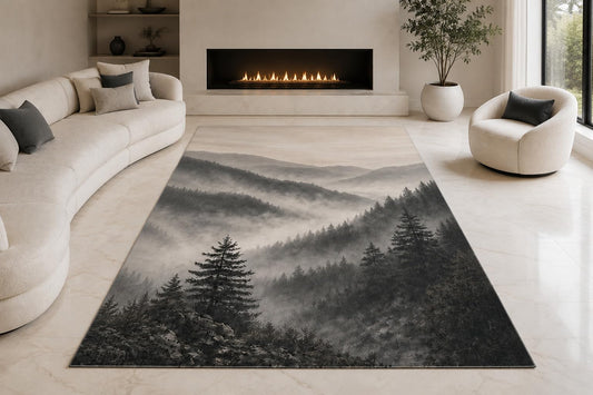 ICE ARMOR "Ultra Lightweight Large 6'7" x 9'10" Foggy Pine Valley Area Rug for Living Room, Bedroom and Home Office, Soft Low Pile Carpet with Non-Slip Silicone Backing, Gray and Black