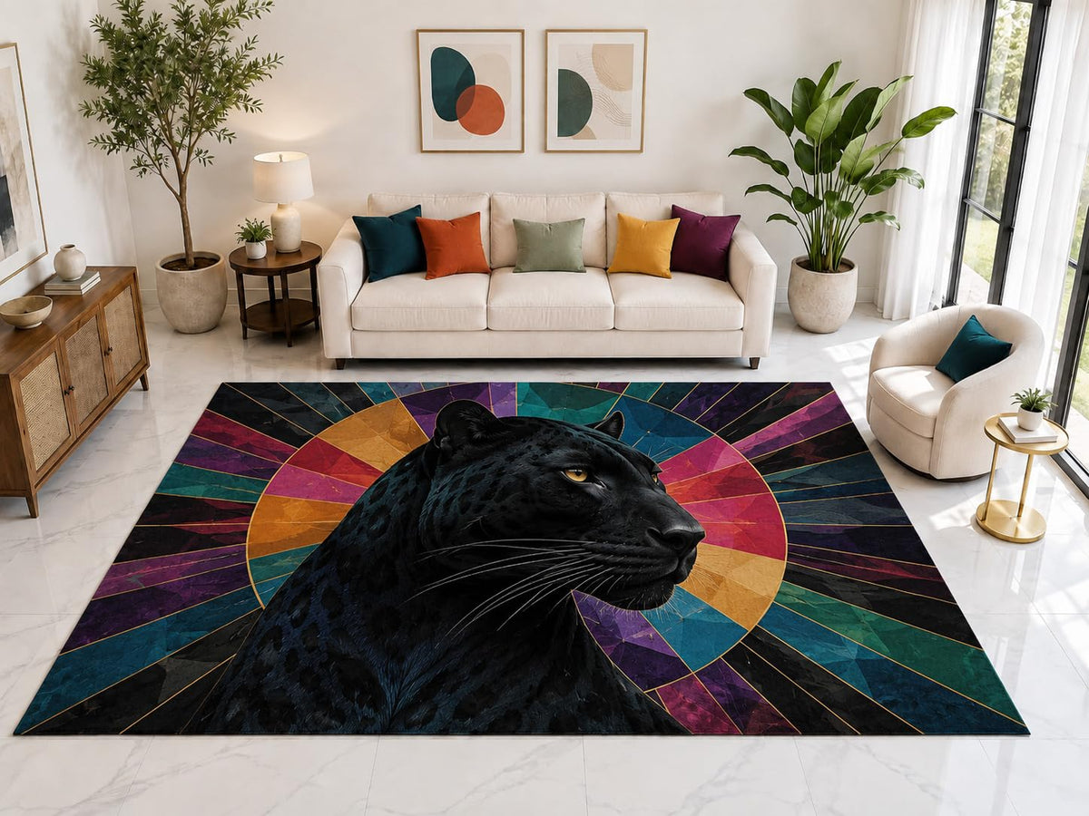 ICE ARMOR "Ultra Light Weight Large 6'7" x 9'10" Sunburst Panther Rug, Soft Low Pile Indoor Rug, Non-Slip Silicone Backing for Living Room Multicolor