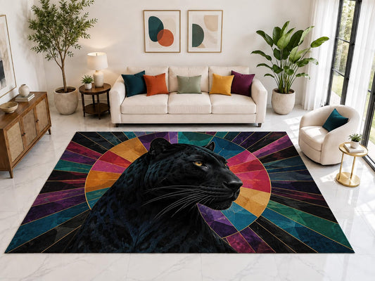 ICE ARMOR "Ultra Light Weight Large 6'7" x 9'10" Sunburst Panther Rug, Soft Low Pile Indoor Rug, Non-Slip Silicone Backing for Living Room Multicolor