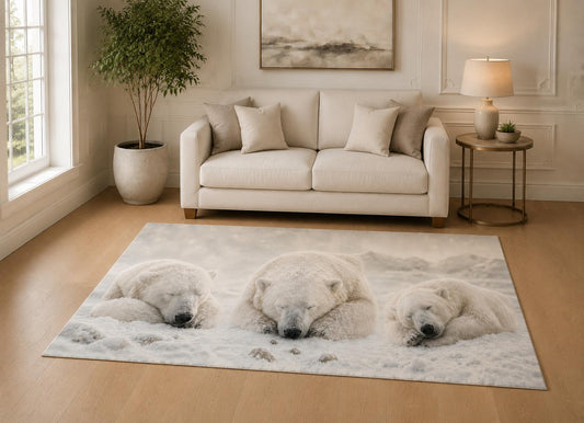 ICE ARMOR "Ultra Light Weight 5' x 7' Sleeping Polar Bears Area Rug for Living Room, Bedroom and Home Office, Soft Low Pile Carpet with Non-Slip Silicone Backing, White and Beige