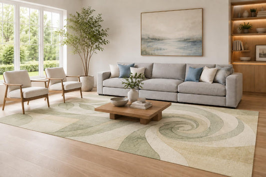 ICE ARMOR Large 6'7" x 9'10" Sage Green and Cream Botanical Coil Area Rug for Living Room, Soft Low Pile Carpet with Non-Slip Silicone Backing, Decor for Bedroom, Dining Area and Home Office