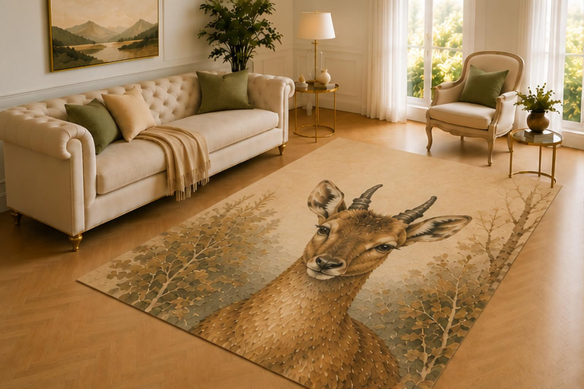 ICE ARMOR 5' x 7' Bushbuck Rug, Spotted Woodland Antelope with Soft Forest Setting, Smooth Printed Floor Cover for Bedroom, Study, Cabin and Safari Theme Decor
