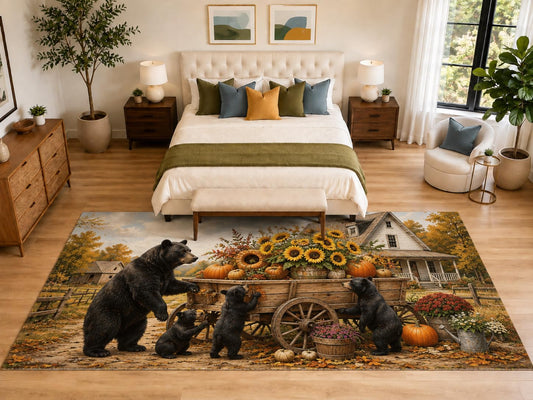 ICE ARMOR "Ultra Light Weight Large 6'7" x 9'10" Bear Pumpkin Wagon Area Rug, Soft Low Pile Indoor Rug, Non-Slip Silicone Backing, Bedroom, Orange