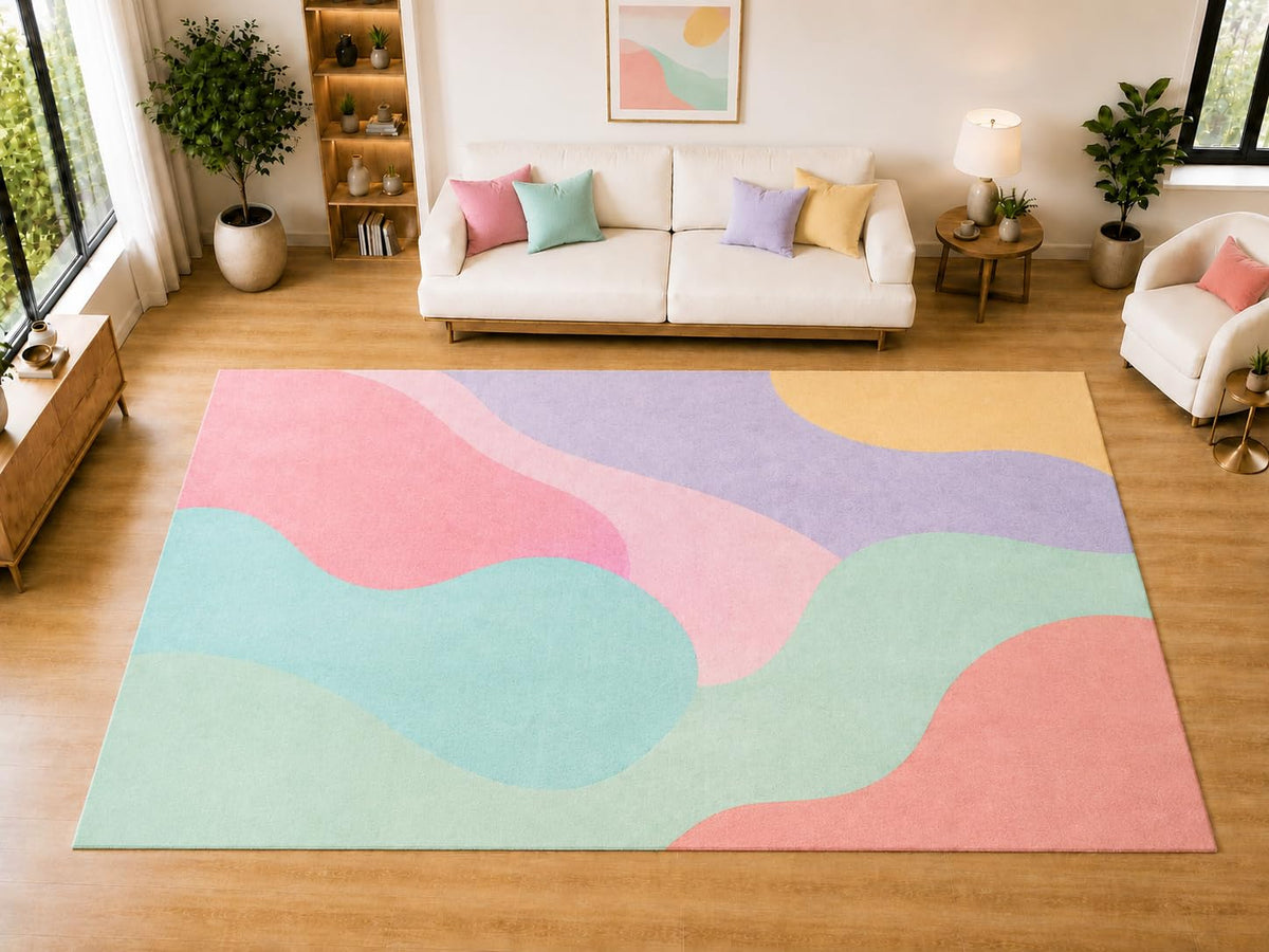 ICE ARMOR "Ultra Light Weight Large 6'7 x 9'10 Pastel Organic Waves Area Rug for Living Room, Dining Room, and Bedroom, Soft Low Pile Indoor Rug, Calm Floor Decor