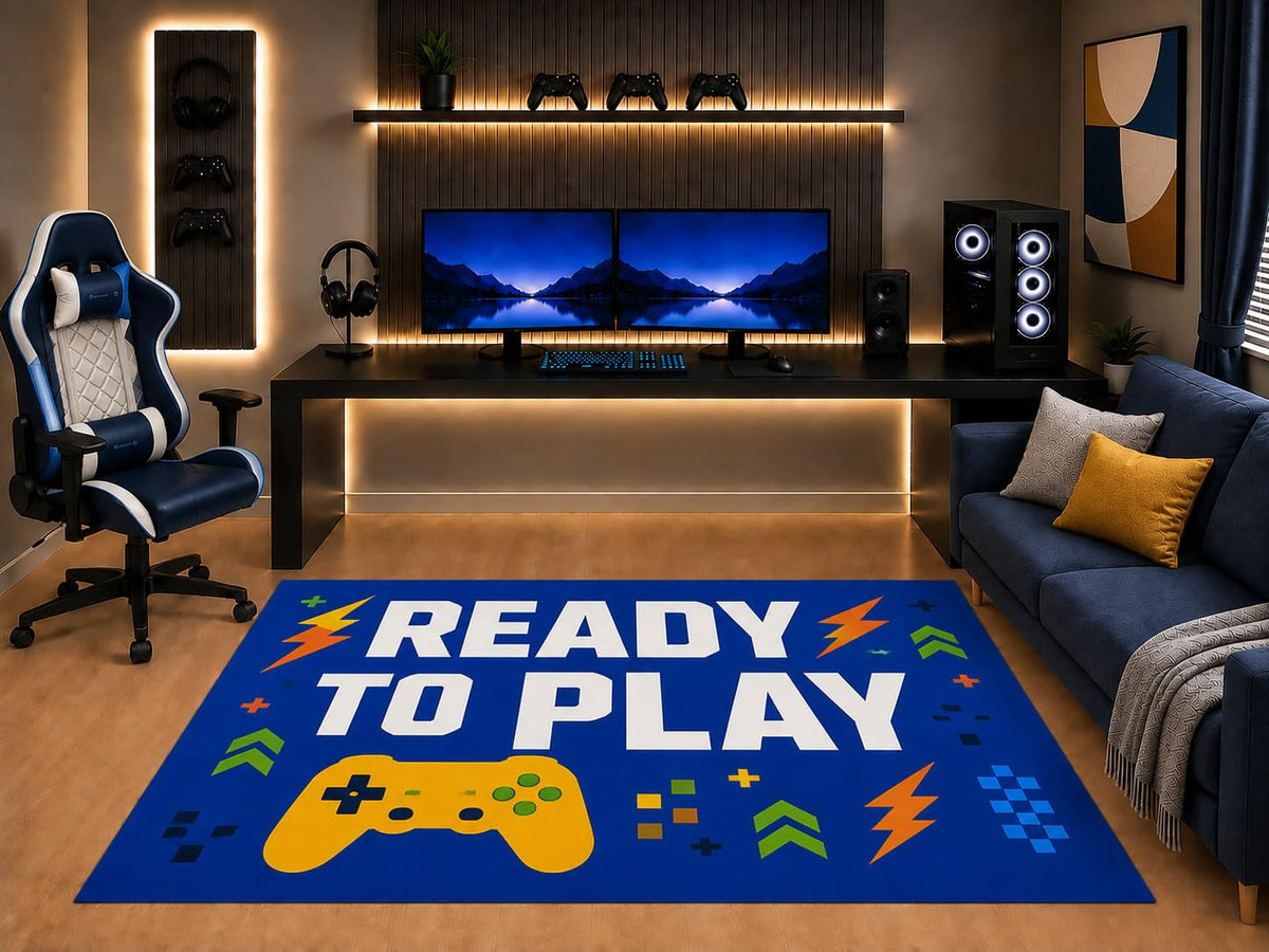 ICE ARMOR "Ultra Light Weight 5' x 7' Ready to Play Gaming Area Rug Controller Graphic Art for Boys Teen Bedroom Gaming Room Playroom Non-Slip Silicone Backing Low Pile