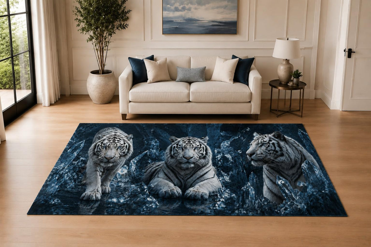 ICE ARMOR "Ultra Light Weight 5' x 7' Midnight Tiger Trio Area Rug for Living Room, Bedroom and Home Office, Soft Low Pile Carpet with Non-Slip Silicone Backing, Blue and Black