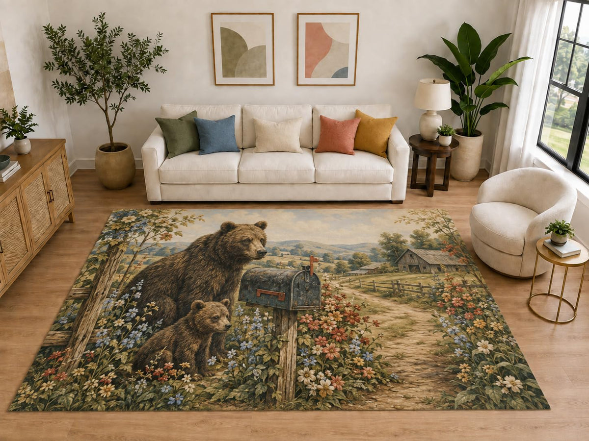 ICE ARMOR "Ultra Light Weight Large 6'7" x 9'10" Bear Cub Mailbox Area Rug, Soft Low Pile Indoor Rug, Non-Slip Silicone Backing, Bedroom, Beige