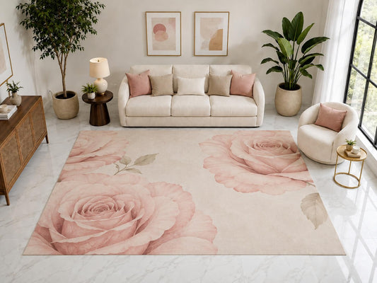 ICE ARMOR "Ultra Light Weight Large 6'7" x 9'10" Blush Rose Rug, Soft Low Pile Indoor Rug, Non-Slip Silicone Backing for Living Room Blush Pink