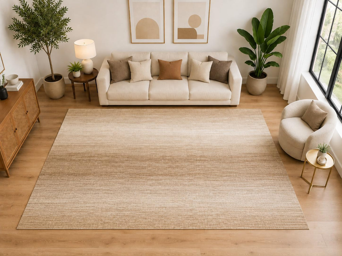ICE ARMOR "Ultra Light Weight Large 6'7" x 9'10" Distressed Neutral Area Rug for Living Room Bedroom, Soft Low Pile Indoor Rug, Non-Slip Silicone Backing, Beige