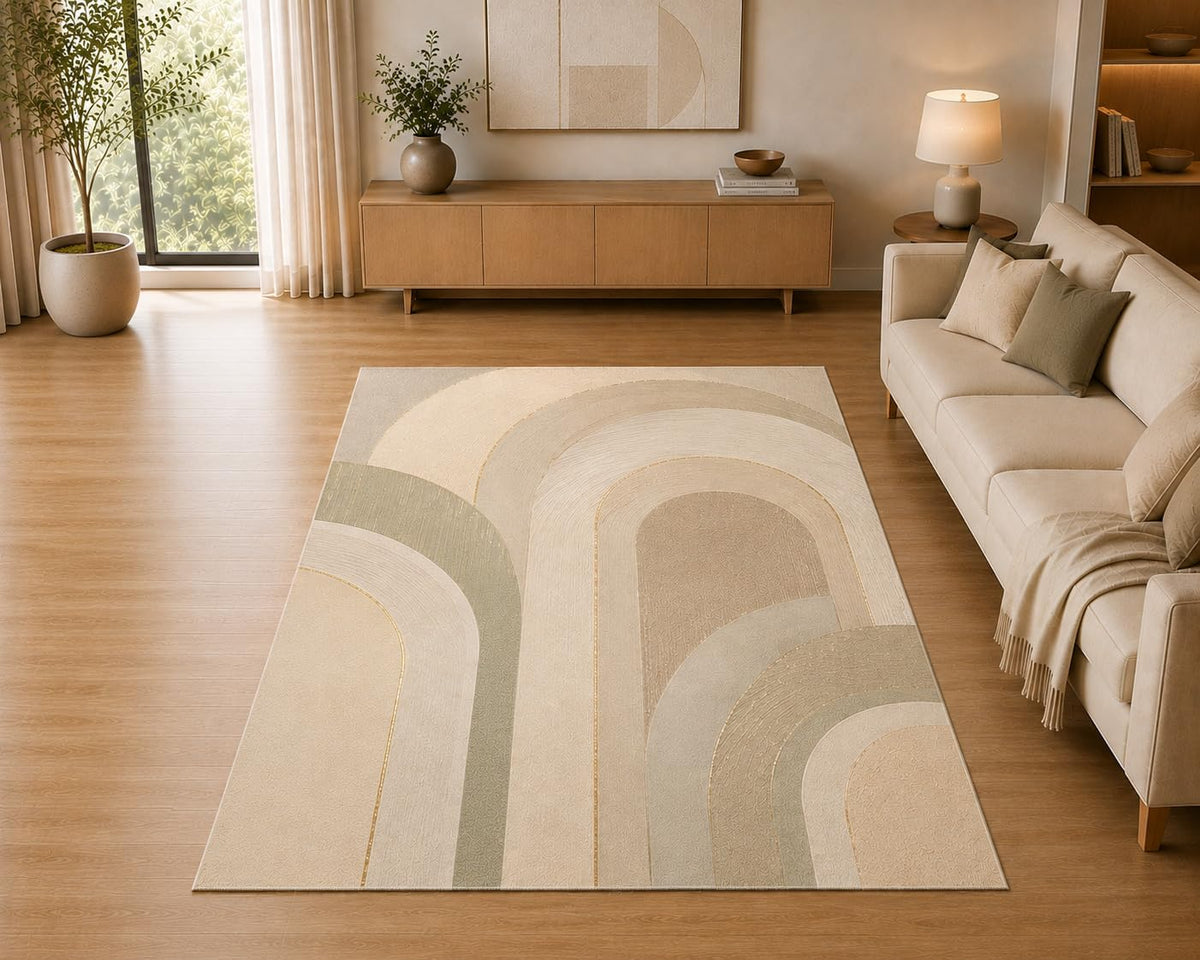 ICE ARMOR 5' x 7' Modern Geometric Arch Area Rug for Living Room, Soft Low Pile Indoor Rug with Non-Slip Silicone Backing, Decorative Carpet for Bedroom, Office, Family Room, Sage Green