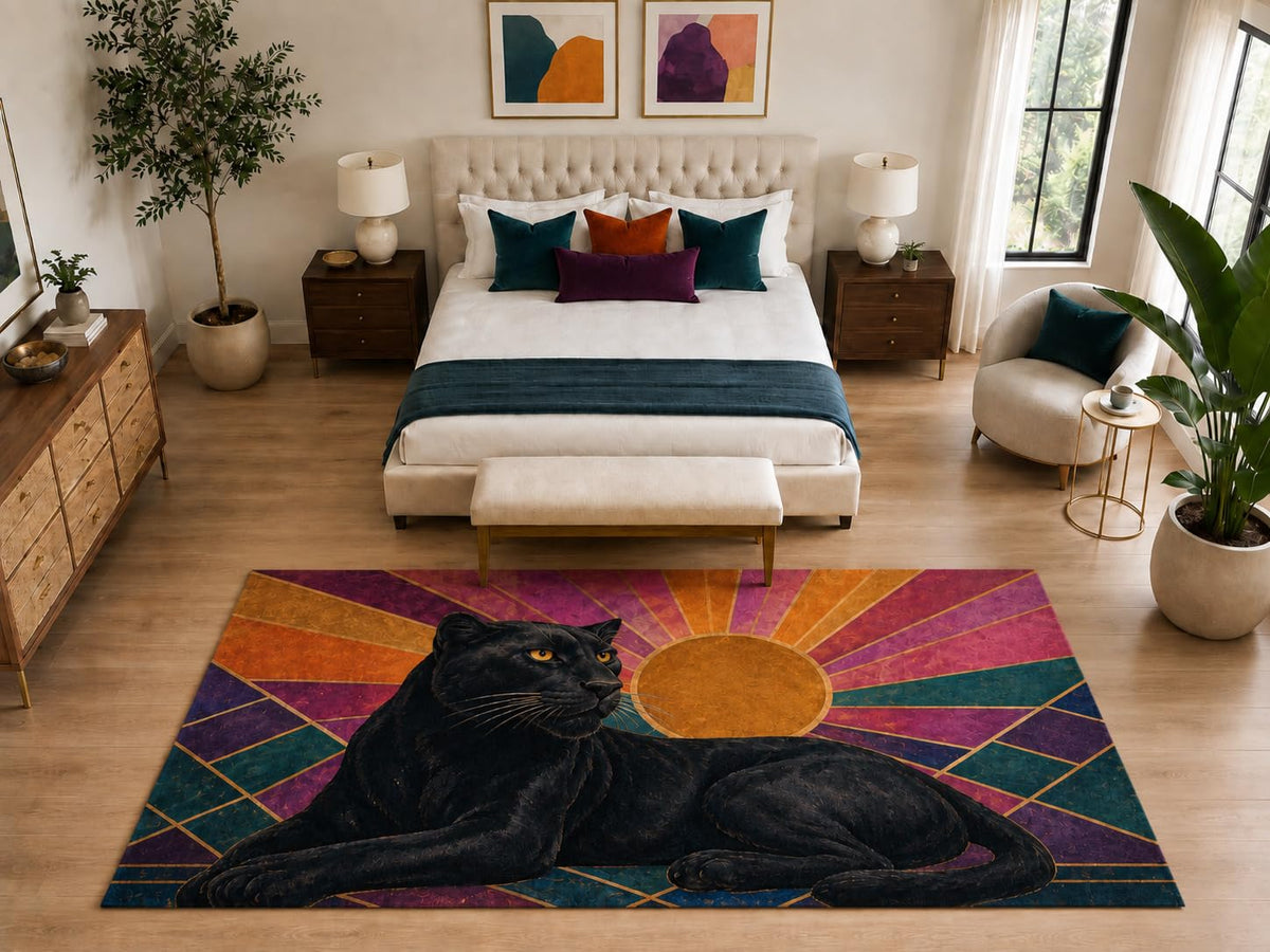 ICE ARMOR "Ultra Light Weight Large 6'7" x 9'10" Black Panther Sun Rug, Soft Low Pile Indoor Rug, Non-Slip Silicone Backing for Bedroom, Multicolor