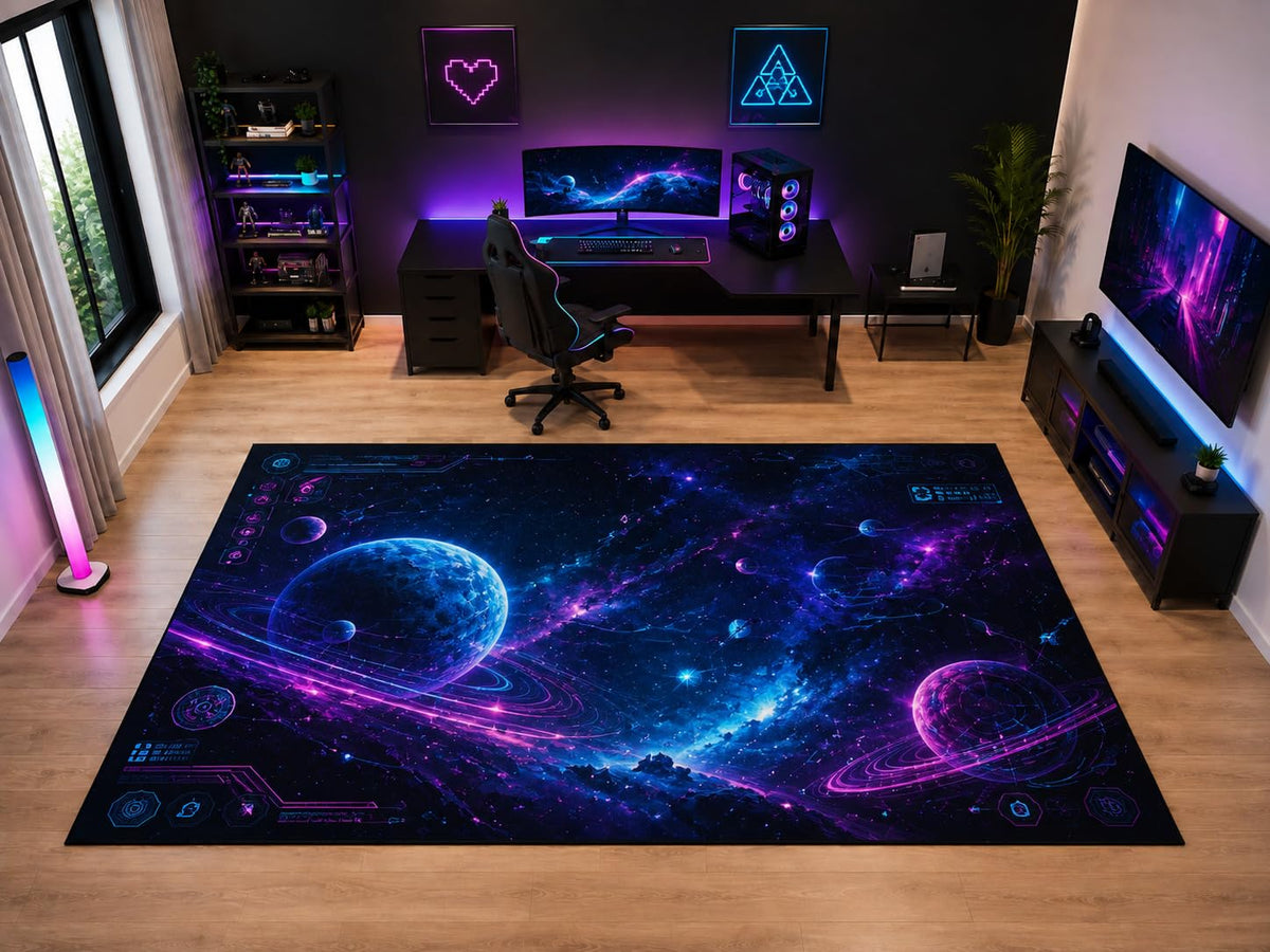 ICE ARMOR "Ultra Light Weight Large 6'7" x 9'10" Galaxy Planets Space Area Rug for Kids Room Bedroom, Soft Low Pile Indoor Rug and Non-Slip Silicone Backing, Navy Blue
