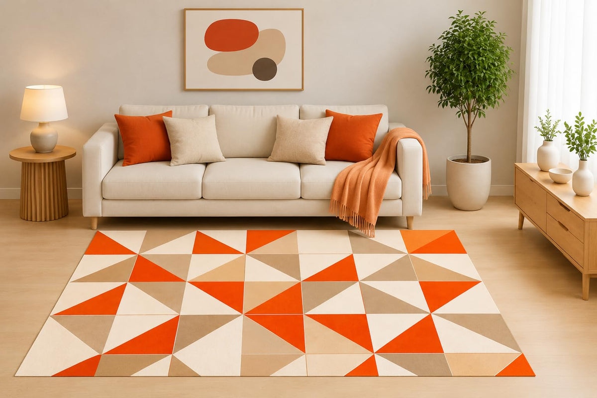 ICE ARMOR 5' x 7' Modern Triangle Area Rug, Terracotta Beige Abstract Geometric Pattern for Living Room Bedroom Office, Non-Slip Silicone Backing, Low Pile Carpet