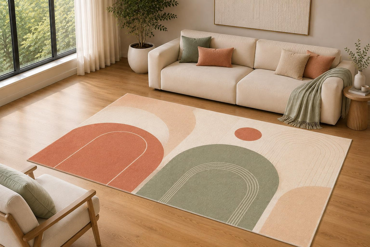 ICE ARMOR 5' x 7' Modern Arch Geometric Area Rug for Living Room, Soft Low Pile Indoor Rug with Non-Slip Silicone Backing, Decorative Carpet for Bedroom, Office, Family Room