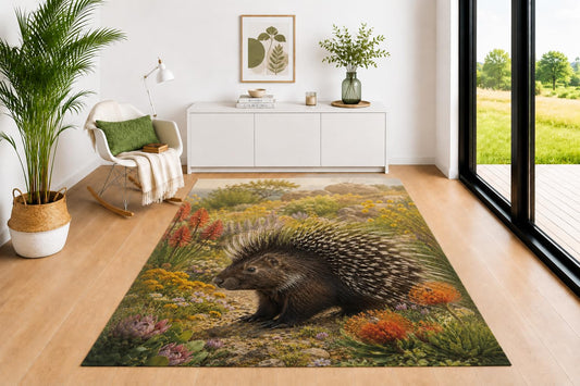 ICE ARMOR 5' x 7' Porcupine Wildlife Area Rug for Living Room, Soft Low Pile Indoor Rug with Non-Slip Silicone Backing, Decorative Carpet for Bedroom, Office, Kids & Pets, Brown