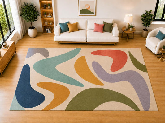 ICE ARMOR "Ultra Light Weight Large 6'7 x 9'10 Organic Curved Shapes Area Rug for Living Room, Dining Room, and Bedroom, Soft Low Pile Indoor Rug, Modern Floor Decor