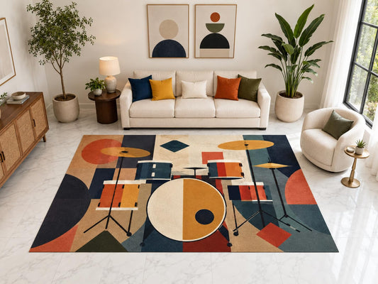 ICE ARMOR "Ultra Light Weight Large 6'7" x 9'10" Modern Drum Set Music Rug, Soft Low Pile Indoor Rug, Non-Slip Silicone Backing for Bedroom Orange