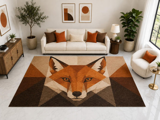ICE ARMOR "Ultra Light Weight Large 6'7" x 9'10" Geometric Fox Face Area Rug Carpet Soft Low Pile Indoor Rug and Non-Slip Silicone Backing Orange