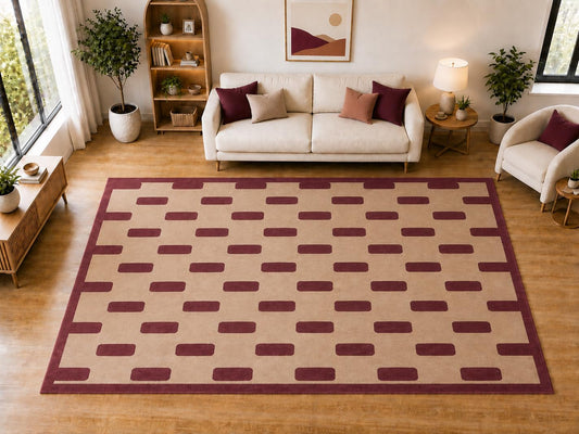 ICE ARMOR "Ultra Light Weight Large 6'7 x 9'10 Burgundy Dash Pattern Area Rug for Living Room Bedroom Dining Room Soft Low Pile Indoor Carpet Modern Geometric Floor Decor