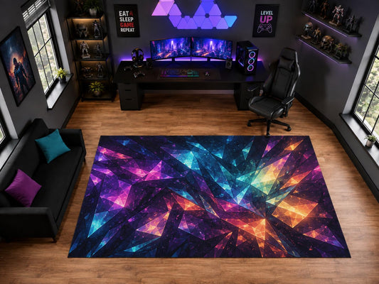 ICE ARMOR "Ultra Light Weight Large 6'7" x 9'10" Abstract Crystal Shard Pattern Area Rug for Playroom Decor, Soft Low Pile Indoor Rug with Non-Slip Silicone Backing, Black Multicolor