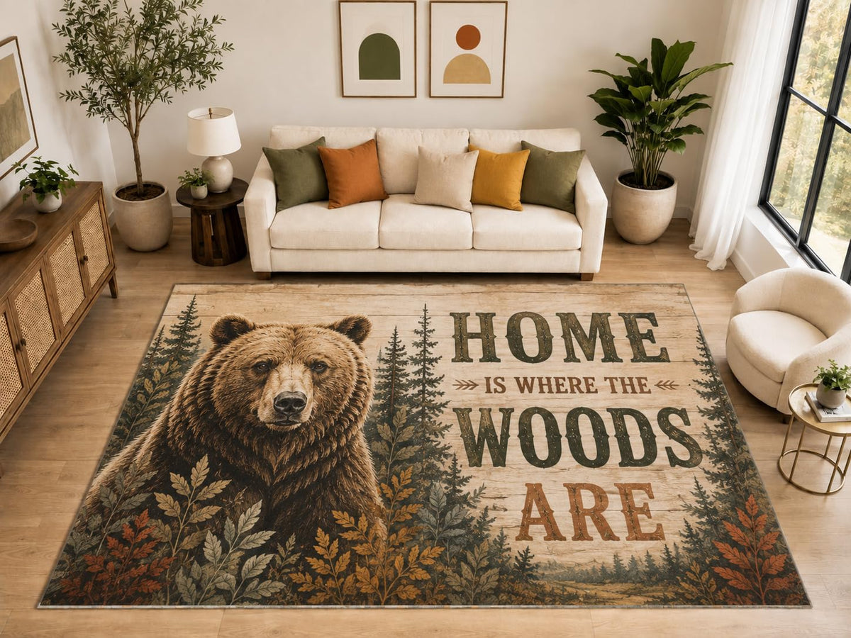 ICE ARMOR "Ultra Light Weight Large 6'7" x 9'10" Home Woods Bear Rug, Soft Low Pile Indoor Rug, Non-Slip Silicone Backing for Family Room Brown