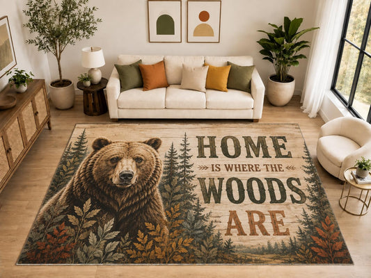 ICE ARMOR "Ultra Light Weight Large 6'7" x 9'10" Home Woods Bear Rug, Soft Low Pile Indoor Rug, Non-Slip Silicone Backing for Family Room Brown