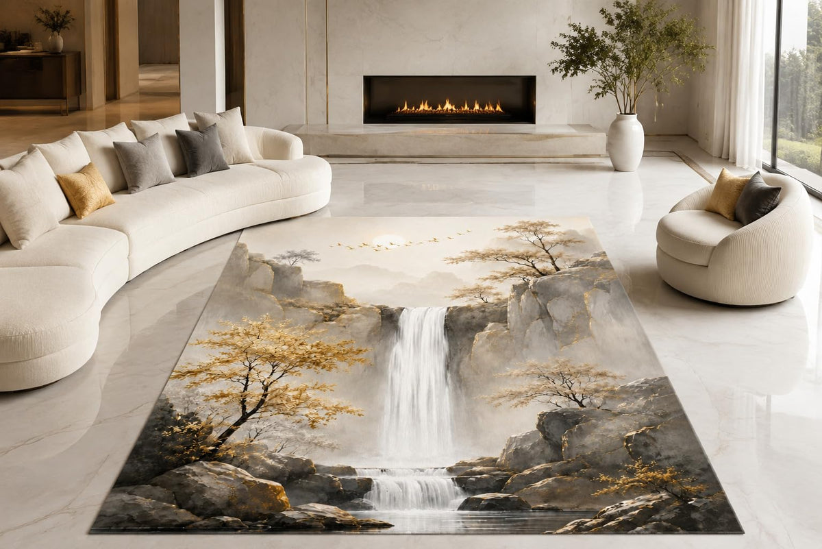 ICE ARMOR "Ultra Lightweight Large 6'7" x 9'10" Mountain Waterfall Area Rug for Living Room, Bedroom and Home Office, Soft Low Pile Carpet with Non-Slip Silicone Backing, Gray and Amber