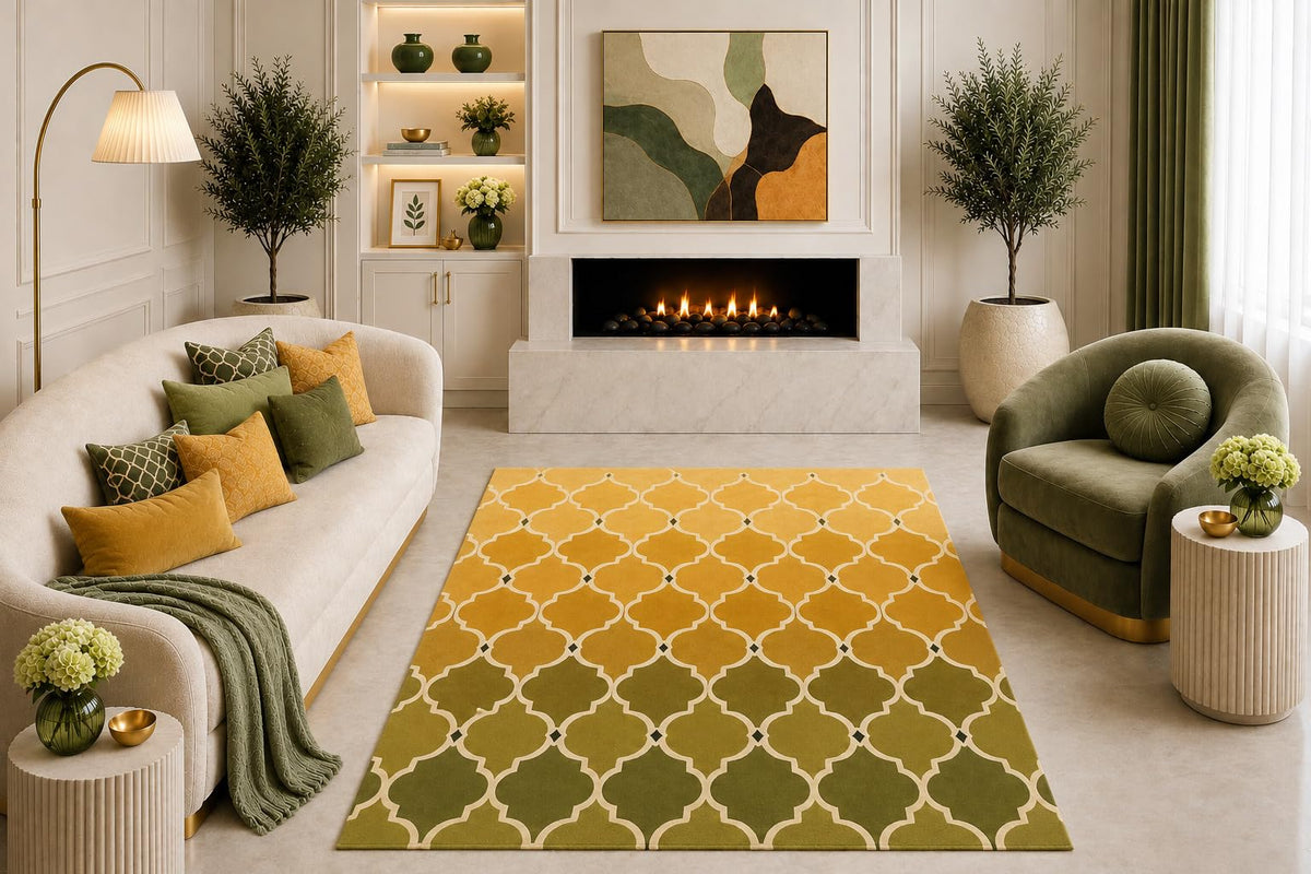 ICE ARMOR "Ultra Light Weight 5' x 7' Mustard Olive Trellis Area Rug Moroccan Geometric Lattice Pattern Living Room Bedroom Dining Room Non-Slip Silicone Backing Low Pile