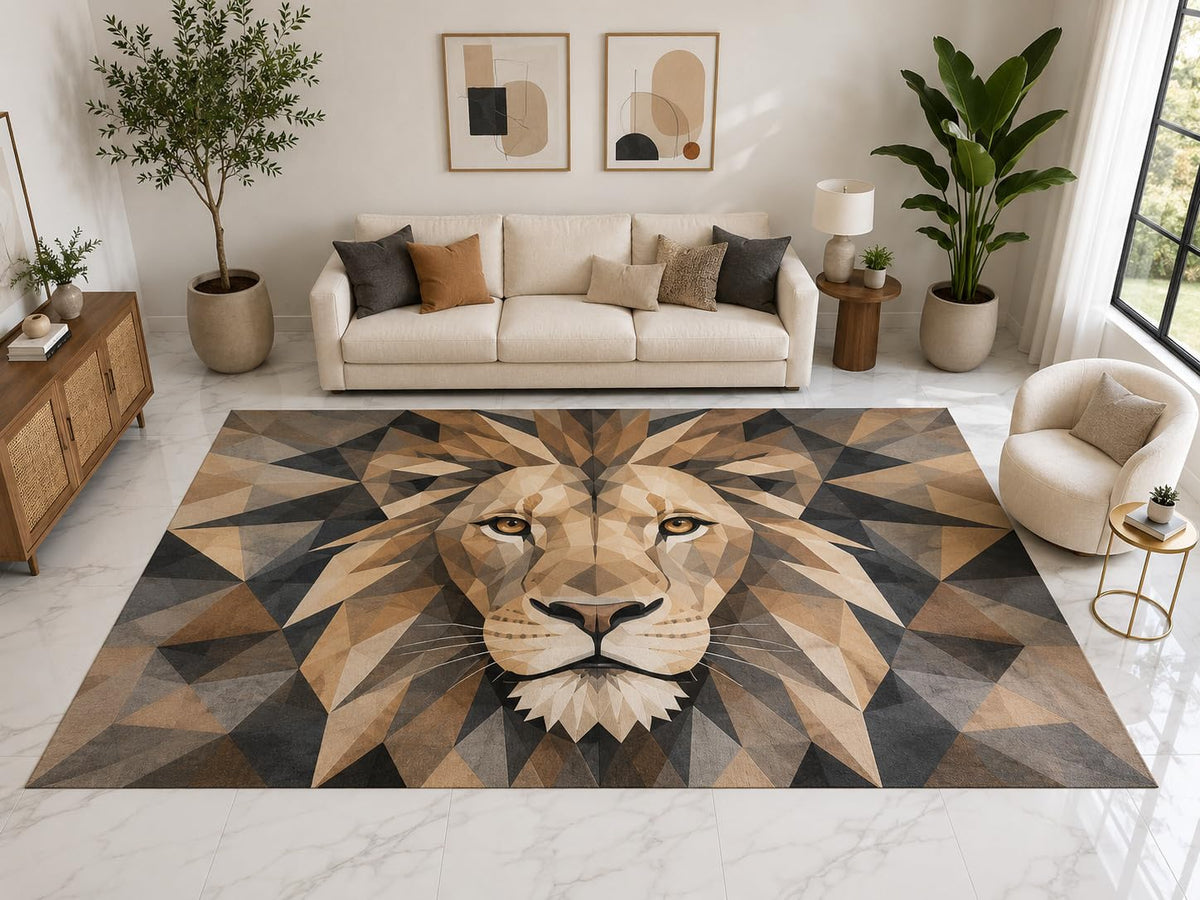 ICE ARMOR "Ultra Light Weight Large 6'7" x 9'10" Geometric Lion Rug, Soft Low Pile Indoor Rug, Non-Slip Silicone Backing for Family Room Kids Brown